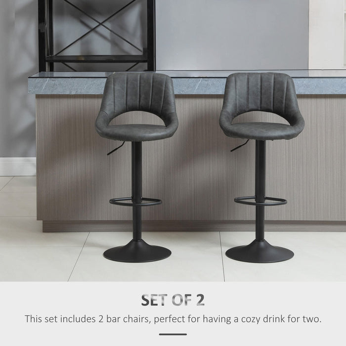 HOMCOM Bar Stool Leather Grey Pack of 2