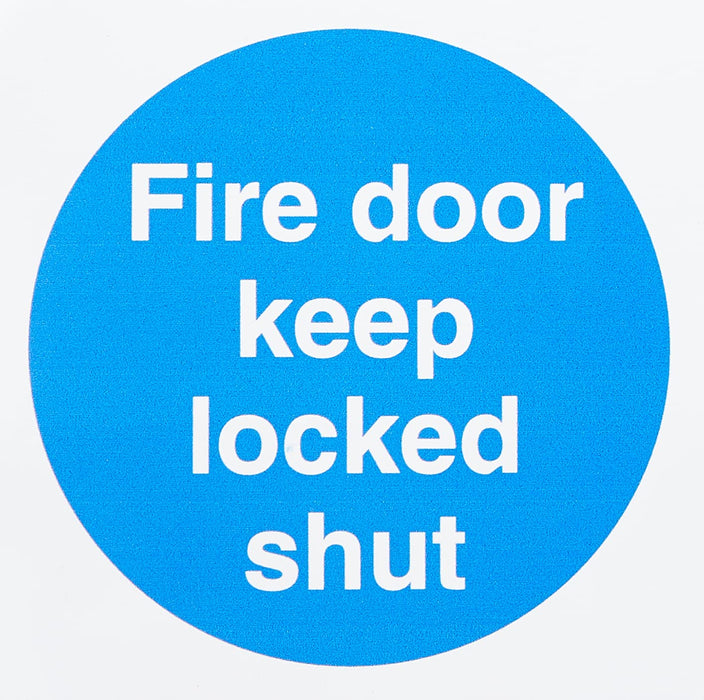 Mandatory Sign Fire Door Keep Locked Vinyl Blue, White 10 x 10 cm