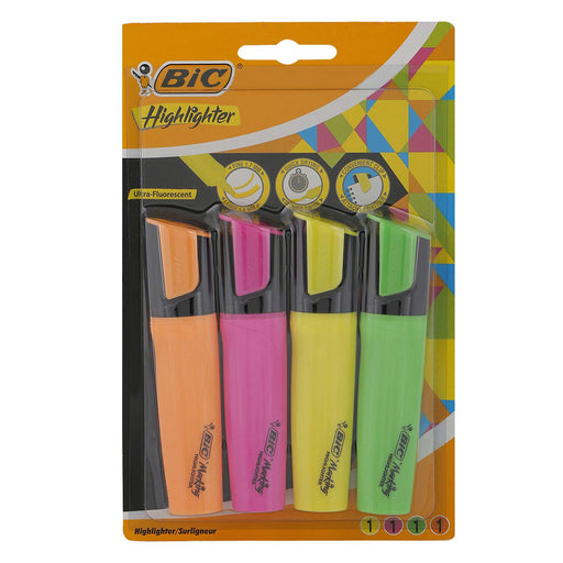 BIC TANK/FLAT Highlighter Assorted Broad Chisel 4.8 mm Pack of 4