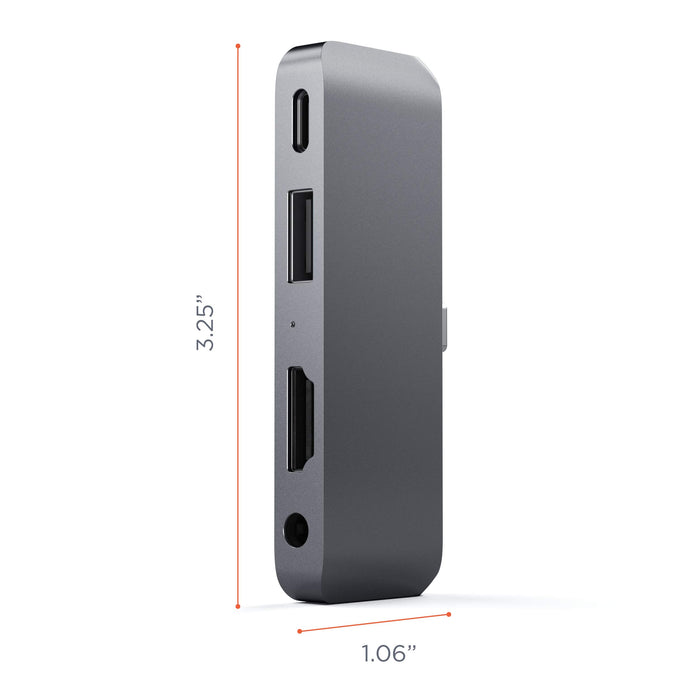 Satechi ST-TCMPHM USB-C Male to HDMI, USB 3.0, 3.5mm headphone jack Mobile Pro hub 3.25 inch Space Grey