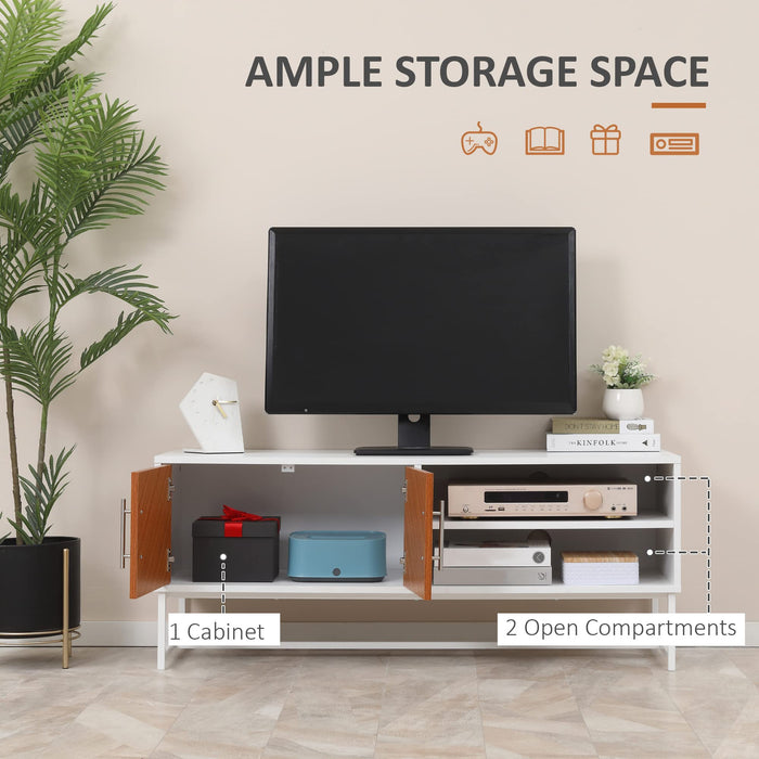 HOMCOM TV Stand Metal,Particle Board White, Brown 120 x 39 x 48 cm