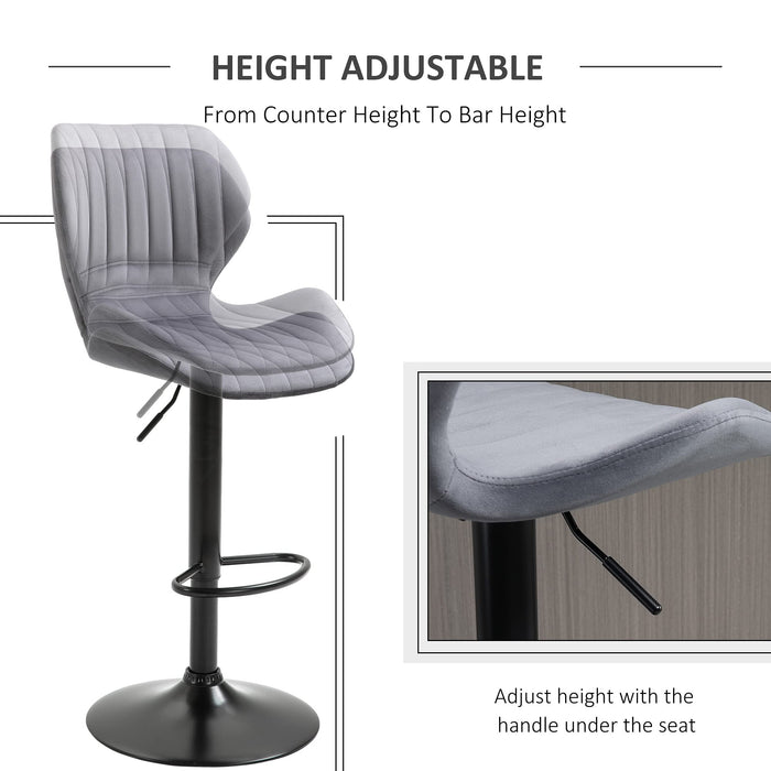 HOMCOM Bar Stool Velvet Touch Grey Pack of 2