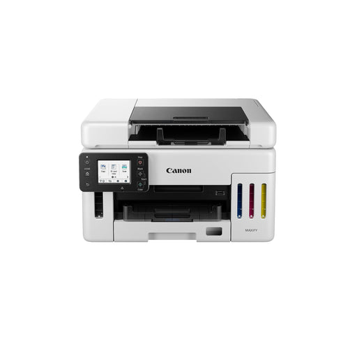 Canon MAXIFY GX6550 Ink Tank Multifunction Printer. 24ipm Mono, 15.5ipm Colour. 250 Sheet Tray. 100 Sheet Rear Tray. MacOS, Chrome, Windows. Ethernet and WIFI