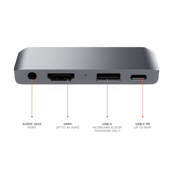 Satechi ST-TCMPHM USB-C Male to HDMI, USB 3.0, 3.5mm headphone jack Mobile Pro hub 3.25 inch Space Grey