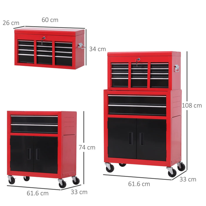 HOMCOM Portable Toolbox Chest Box Garage Red