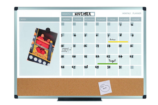 Bi-Office Monthly Planner 90 (W) x 60 (H) cm Cork, Plastic Brown, Grey