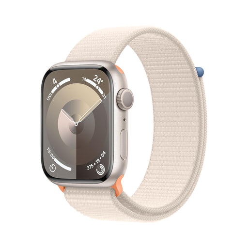 Apple Watch Series 9 (GPS) - 45 mm - starlight aluminium - smart watch with sport loop - soft double-layer nylon - starlight - 64 GB - Wi-Fi, UWB, Bluetooth - 38.7 g