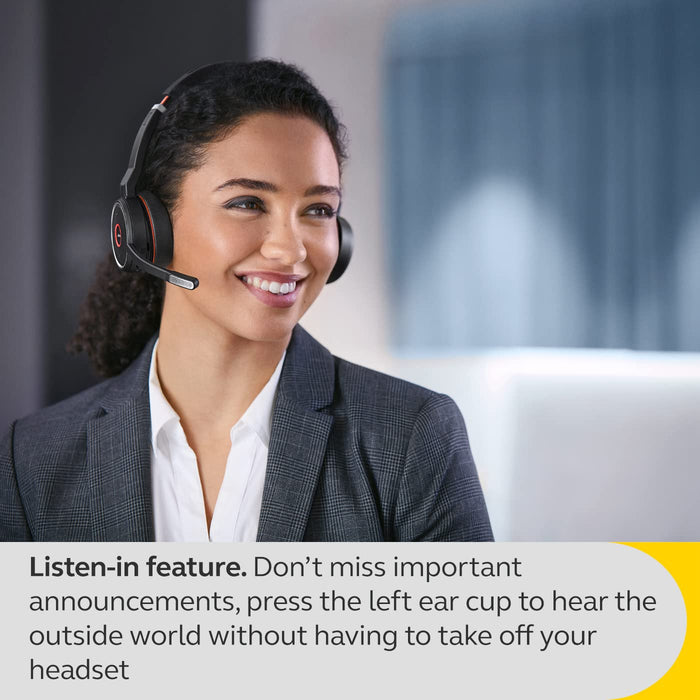 Jabra Evolve 75 SE UC Stereo - Headset - on-ear - Bluetooth - wireless - active noise cancelling - USB - with charging stand - Zoom Certified - for LINK 380a MS