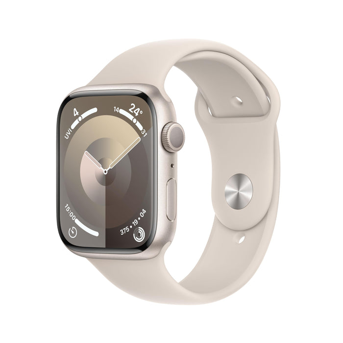 Apple Watch Series 9 (GPS) - 45 mm - starlight aluminium - smart watch with sport band - fluoroelastomer - starlight - band size: M/L - 64 GB - Wi-Fi, UWB, Bluetooth - 38.7 g