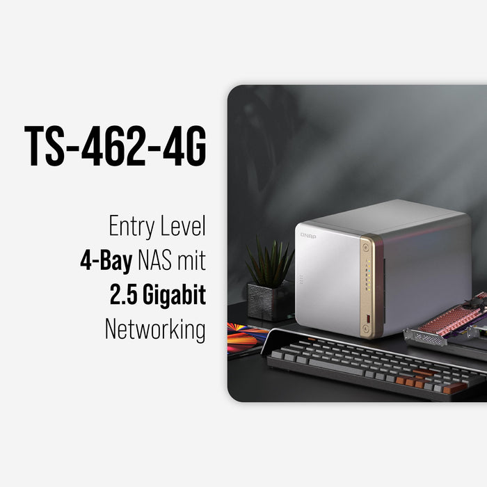 QNAP TS-462 - NAS server - 4 bays - SATA 6Gb/s - RAID RAID 0, 1, 5, 6, 10, JBOD - RAM 4 GB - 2.5 Gigabit Ethernet - iSCSI support
