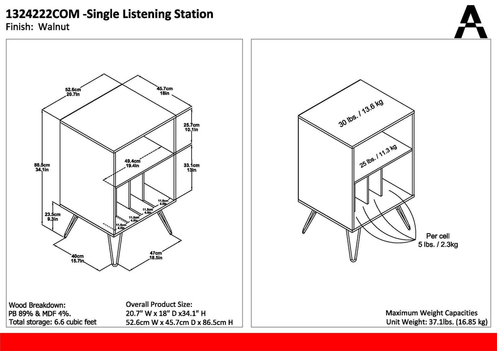 Alphason Bookcase 1324222COM Walnut MDF