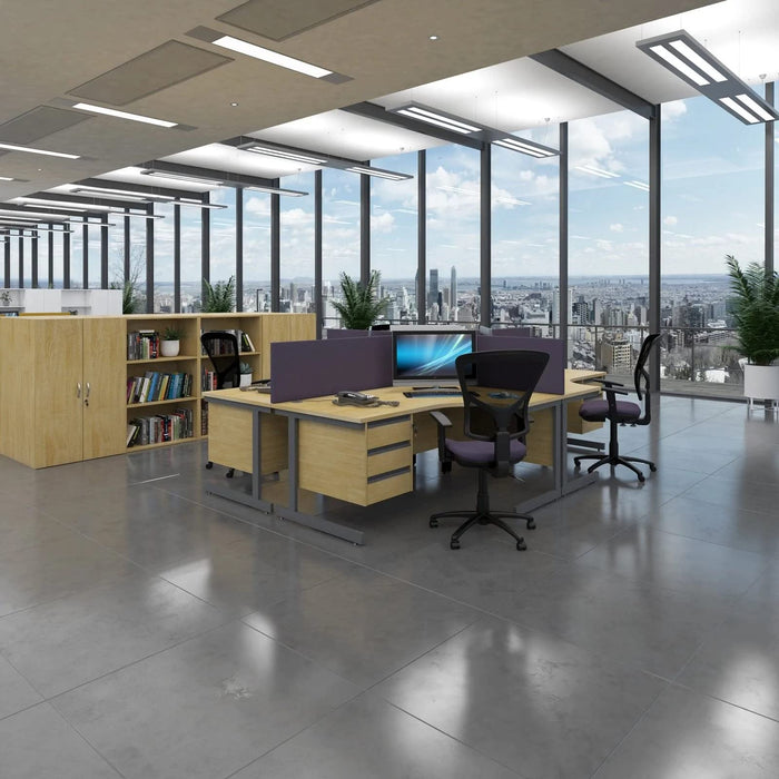 Dams International Right Hand Ergonomic Desk with White Top and Silver Frame Cantilever Legs MFC 1400 x 1200 x 725 mm