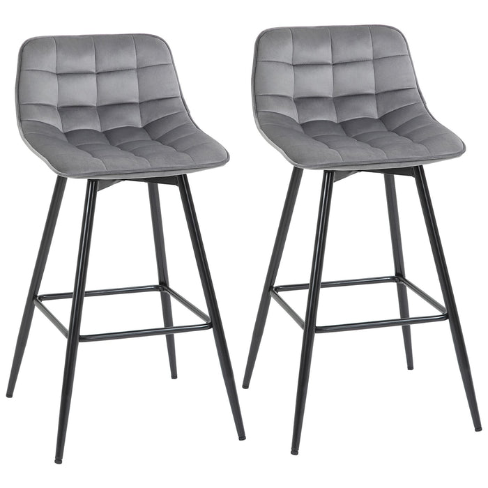 HOMCOM Counter Chair Velvet Touch Grey Pack of 2