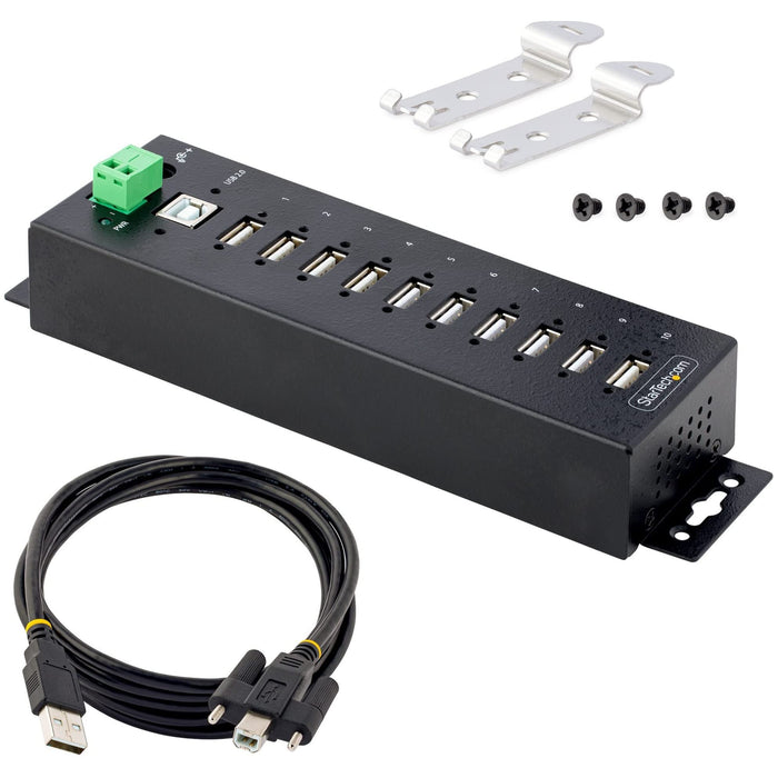 StarTech.com 10-Port Industrial USB 2.0 Rugged Hub with ESD Level 4 Protection