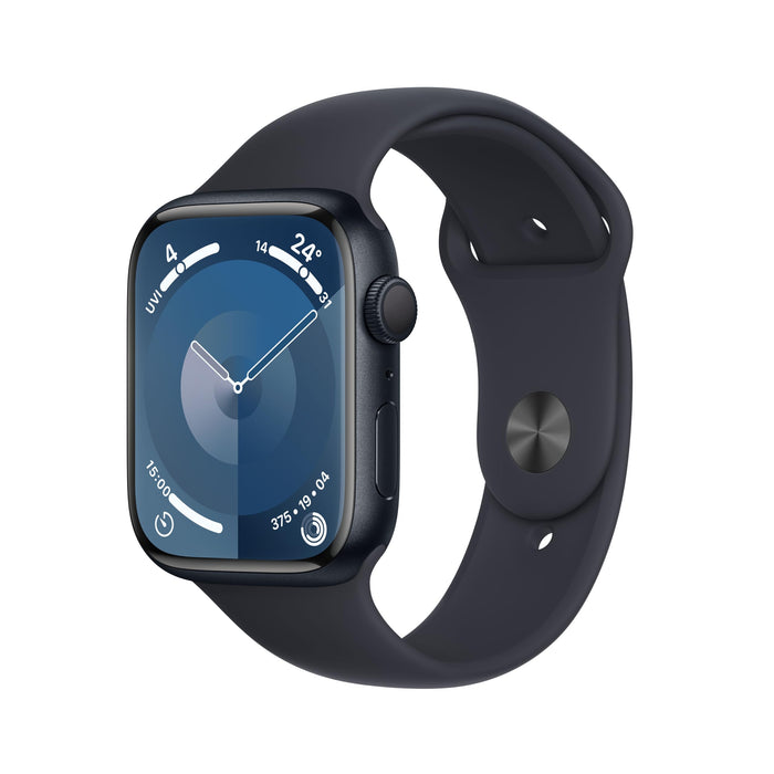 Apple Watch Series 9 (GPS) - 45 mm - midnight aluminium - smart watch with sport band - fluoroelastomer - midnight - band size: M/L - 64 GB - Wi-Fi, UWB, Bluetooth - 38.7 g