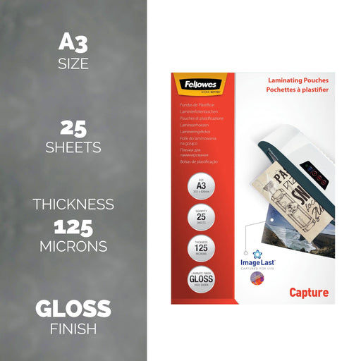 Fellowes ImageLast Laminating Pouches A3 Glossy 125 Transparent Pack of 25