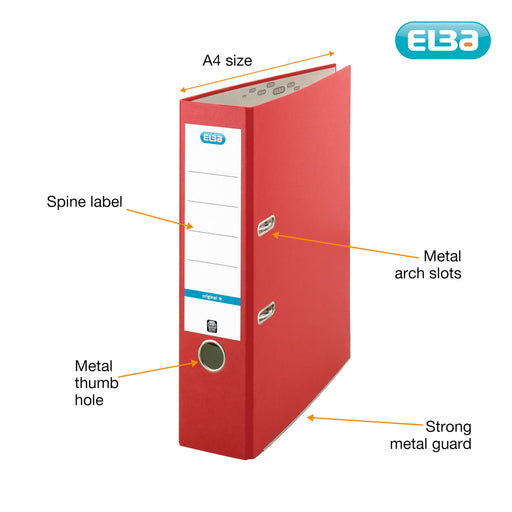 ELBA Smart Lever Arch File 80 mm Polypropylene 2 ring A4 Red