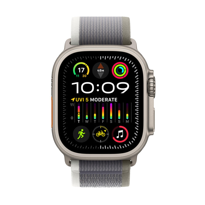 Apple Watch Ultra 2 - 49 mm - titanium - smart watch with Trail Loop - nylon weave - green/gray - band size: M/L - 64 GB - Wi-Fi, LTE, UWB, Bluetooth - 4G - 61.4 g
