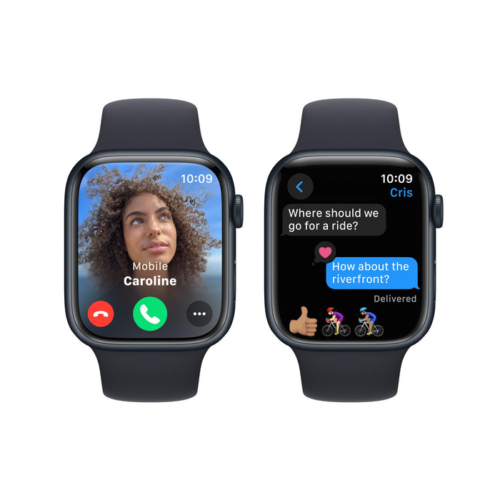 Apple Watch Series 9 (GPS) - 45 mm - midnight aluminium - smart watch with sport band - fluoroelastomer - midnight - band size: M/L - 64 GB - Wi-Fi, UWB, Bluetooth - 38.7 g