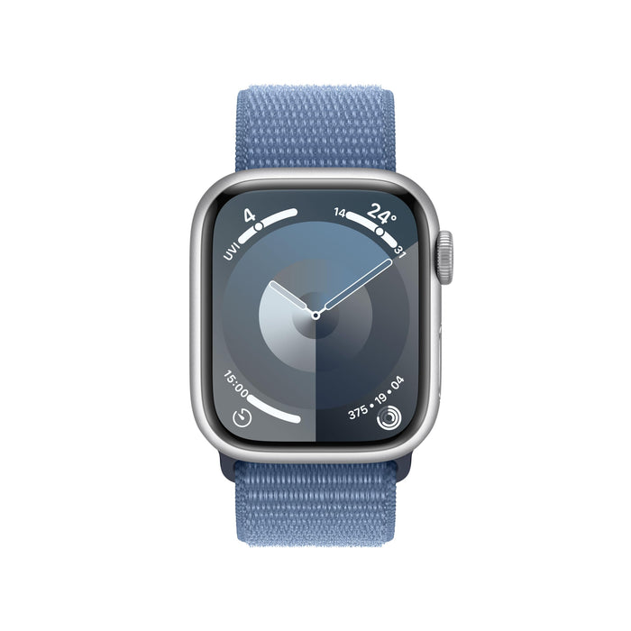 Apple Watch Series 9 (GPS) - 45 mm - silver aluminium - smart watch with sport loop - soft double-layer nylon - winter blue - 64 GB - Wi-Fi, UWB, Bluetooth - 38.7 g