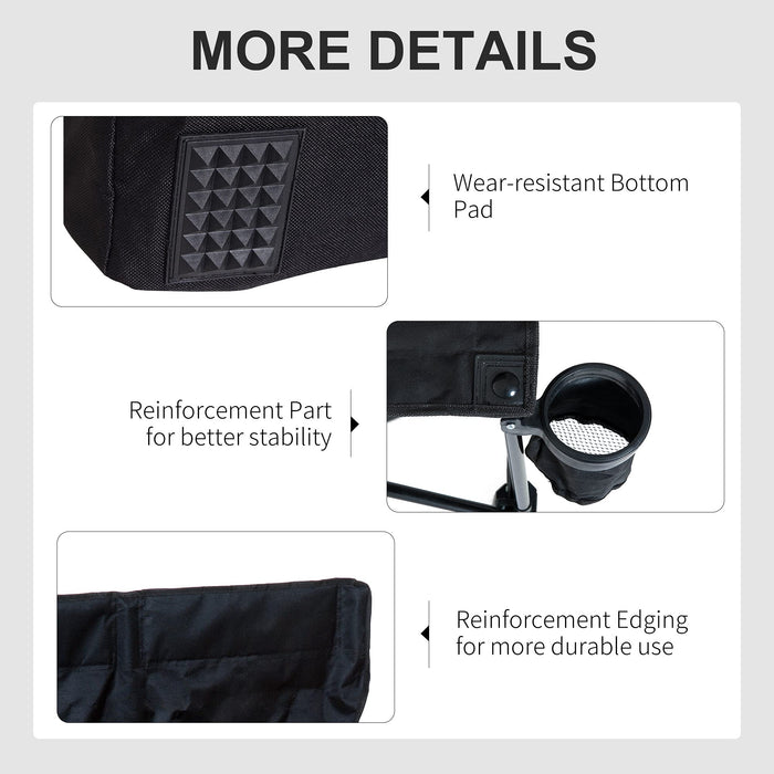 Outsunny 6 Seater Folding Sports Bench Outdoor Picnic Camping Portable Chair w/Cup Holder & Carry Bag - Black