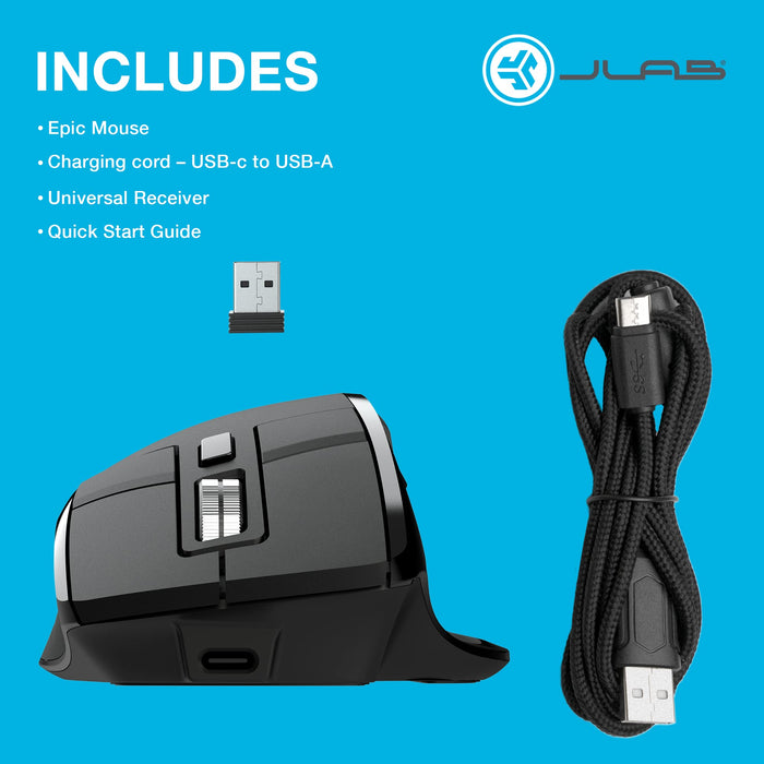 JLab Audio Epic 2400 DPI Wireless Bluetooth Mouse Black