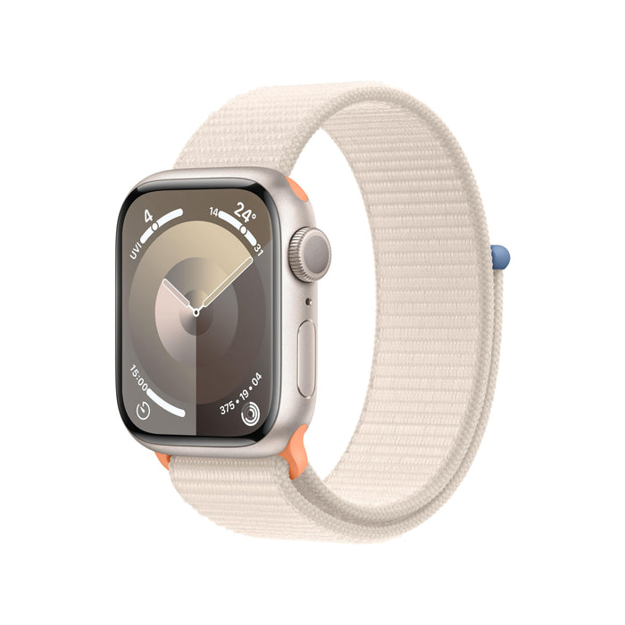 Apple Watch Series 9 (GPS) - 41 mm - starlight aluminium - smart watch with sport loop - soft double-layer nylon - starlight - 64 GB - Wi-Fi, UWB, Bluetooth - 31.9 g