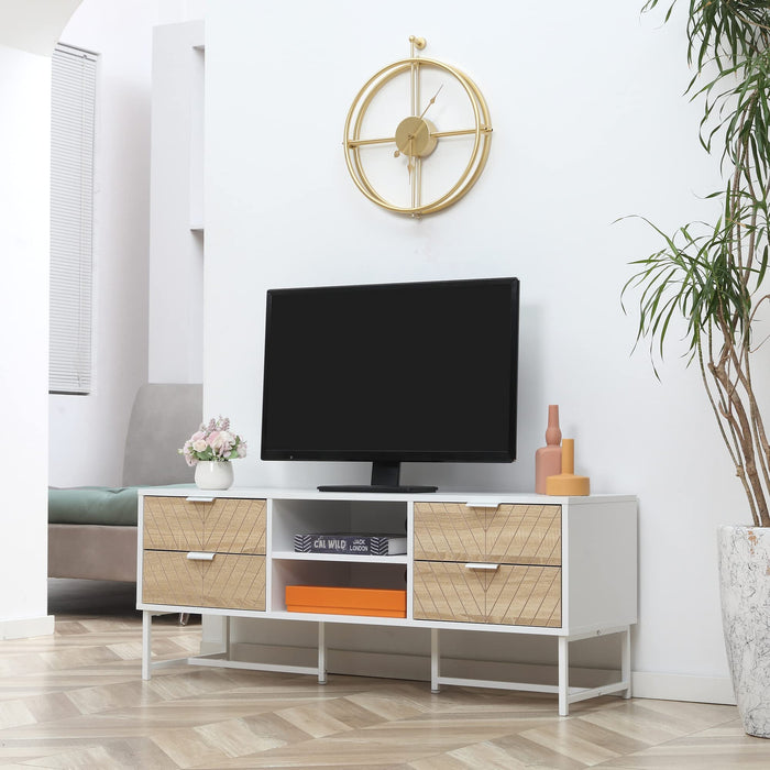 HOMCOM TV Stand Metal,Particle Board White 120 x 39 x 48 cm