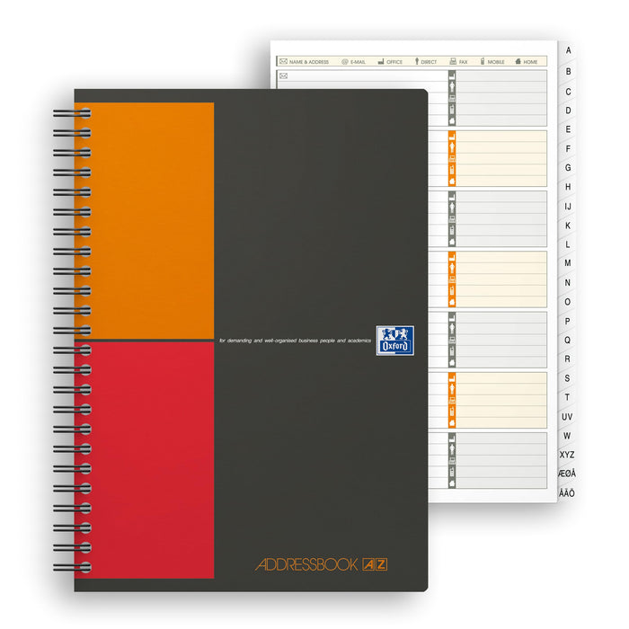Oxford International A5 Wirebound Black Poly Cover Address Book Ruled 160 Pages