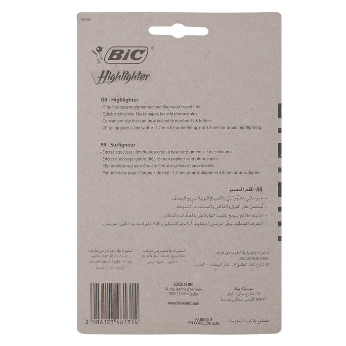 BIC TANK/FLAT Highlighter Assorted Broad Chisel 4.8 mm Pack of 4