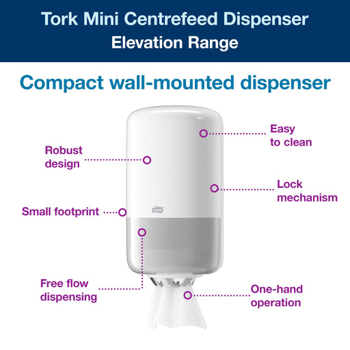 Tork Towel Dispenser M1 Mini Plastic Wall Mountable Lockable 32 x 17 x 16 cm