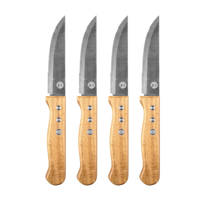 MasterChef Steak Knife Set Stainless Steel, Acacia Wood Brown, Silver 12.5 cm