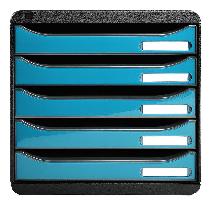 Exacompta Drawer Unit with 5 Drawers Big Box Plus Plastic Black, Turquoise 27.8 x 34.7 x 27.1 cm