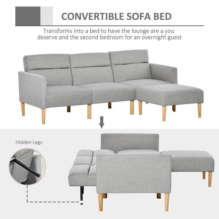 HOMCOM Sofa Bed Linen with Footstool Light Grey