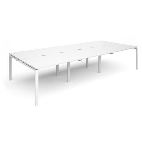 Dams International Rectangular Triple Back to Back Desk with White Melamine Top and White Frame 4 Legs Adapt II 3600 x 1600 x 725 mm