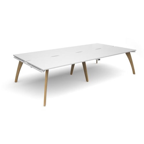 Dams International Rectangular Double Back to Back Desk with White Melamine Top and White Frame 4 Solid Oak Legs Fuze 3200 x 1600 x 725 mm