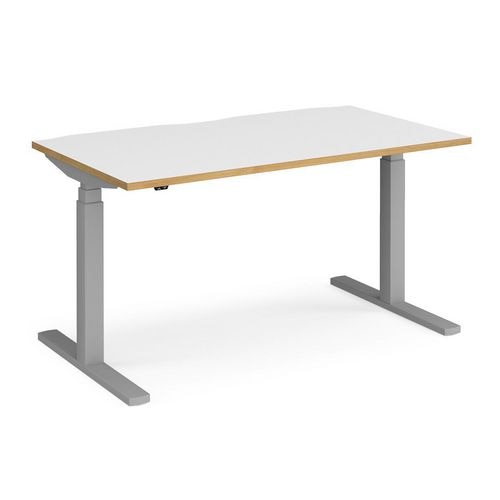 Elev8 Rectangular Sit Stand Single Desk with White & Oak Coloured Melamine Top and Silver Frame 2 Legs Touch 1400 x 800 x 675 - 1300 mm