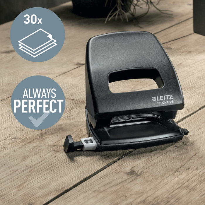 Leitz NeXXt Recycle 2 Hole Punch 5003 CO2 Compensated 45% Recycled Plastic 30 Sheets Black