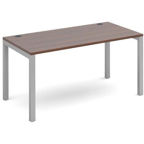 Dams International Rectangular Starter Unit Single Desk with Walnut Melamine Top and Silver Frame 4 Legs Connex 1400 x 800 x 725mm