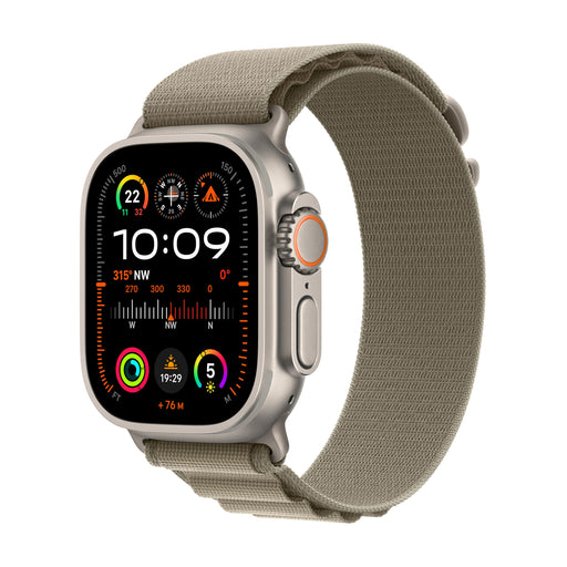 Apple Watch Ultra 2 - 49 mm - titanium - smart watch with Alpine Loop - textile - olive - band size: S - 64 GB - Wi-Fi, LTE, UWB, Bluetooth - 4G - 61.4 g