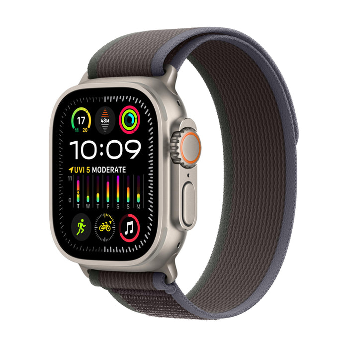 Apple Watch Ultra 2 - 49 mm - titanium - smart watch with Trail Loop - nylon weave - blue/black - band size: S/M - 64 GB - Wi-Fi, LTE, UWB, Bluetooth - 4G - 61.4 g