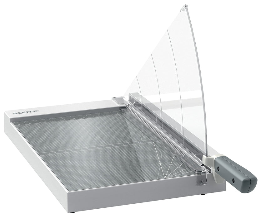 Leitz Precision Office Guillotine Paper Cutter 9021 A4+ 381 mm Steel Blade Premium Glass Bed EdgeGlow Light Grey 15 Sheets