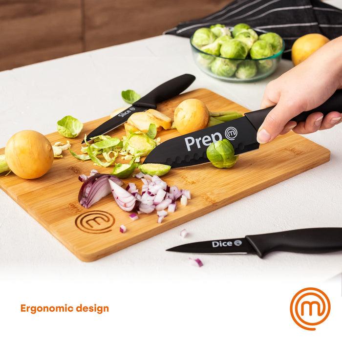 MasterChef Knife Set Stainless Steel Non-Stick Coating Black, White Set of 3