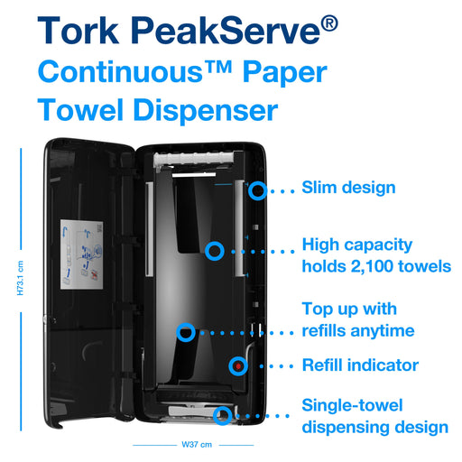 Tork PeakServe® Continuous„¢ Paper Hand Towel Dispenser Black H5, High Capacity, Elevation Range, 552508