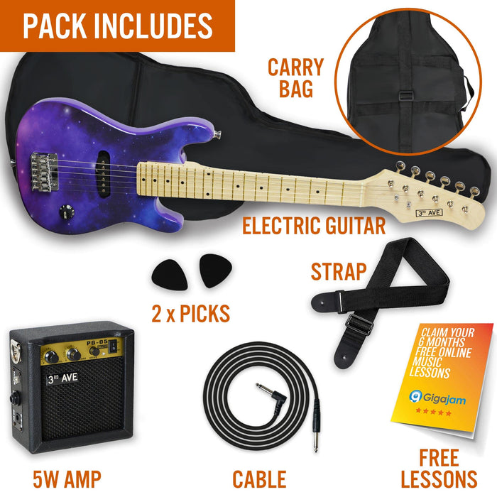 3rd Avenue Junior Electric Guitar Set Purple Galaxy