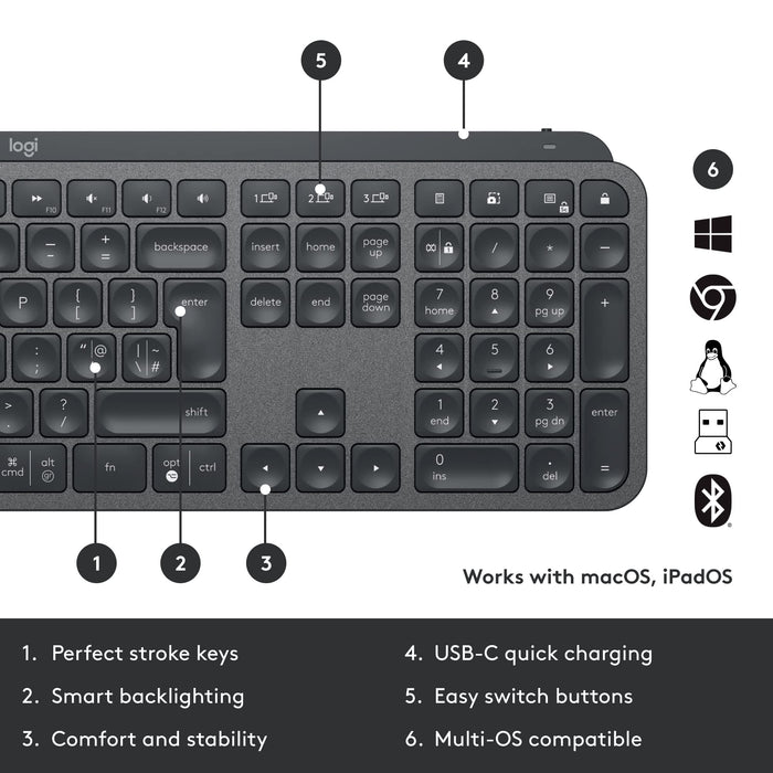 Logitech MX Keys Combo for Business - Keyboard and mouse set - backlit - wireless - Bluetooth LE - QWERTZ - German - graphite