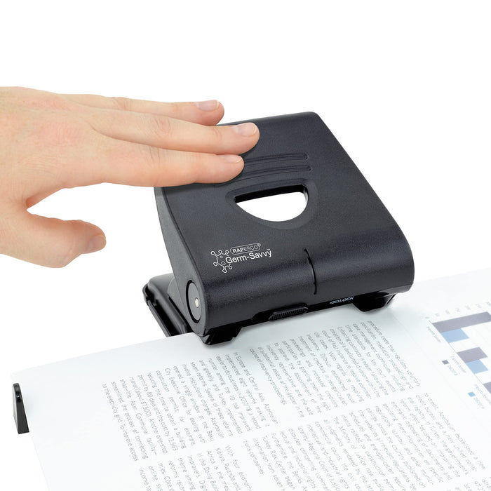 Rapesco Germ-Savvy Antibacterial 827-P 2-Hole Punch, 30 sheets, Black