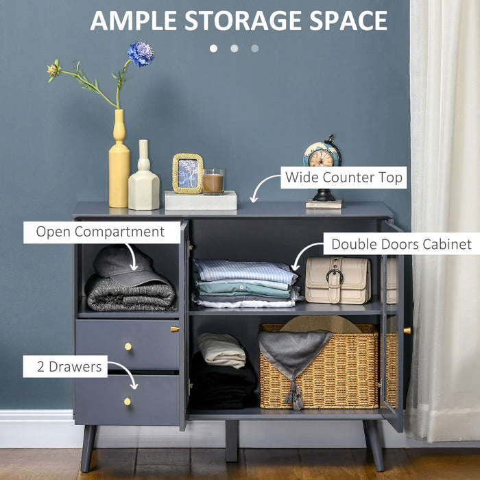 HOMCOM Storage Cabinet 838-262V00GY MDF (Medium-Density Fibreboard), Rubber Wood, Tempered Glass
