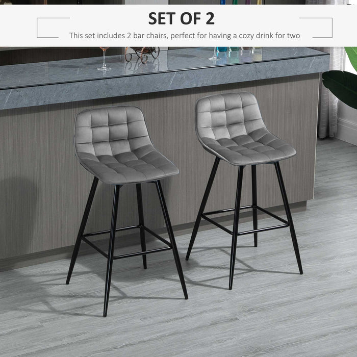 HOMCOM Counter Chair Velvet Touch Grey Pack of 2