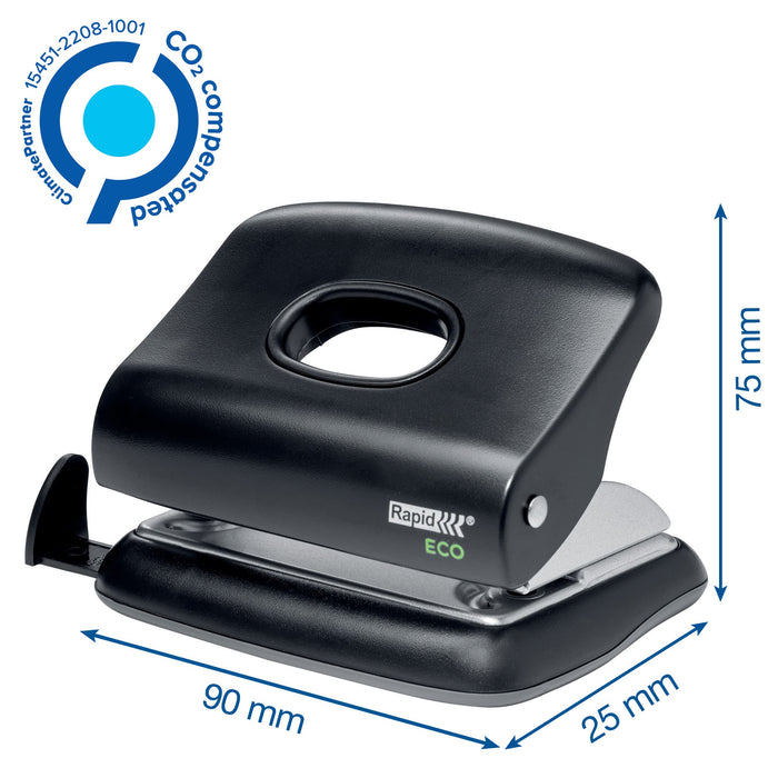 Rapid ECO 2 Hole Punch 24845300 CO2 Neutral 74% Recycled Plastic 20 Sheets Black
